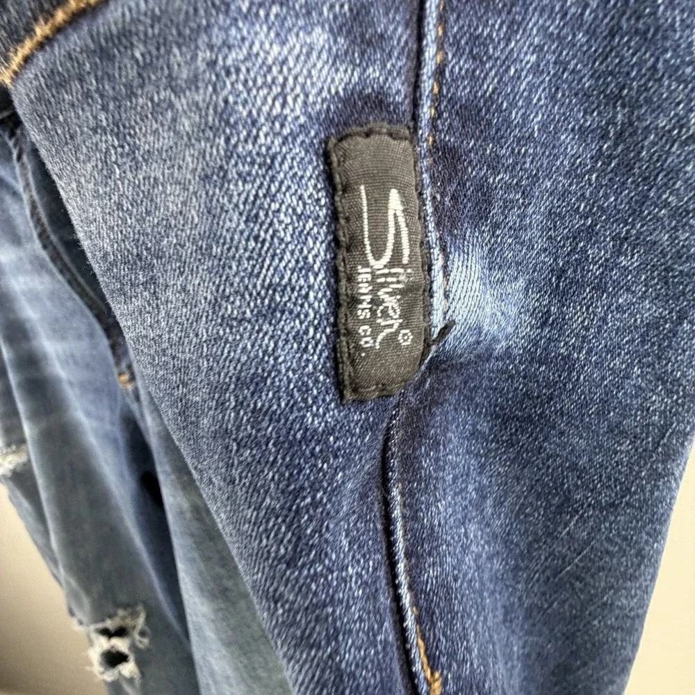 Silver Jeans Womens Plus 24 Blue Boyfriend‎ Stretch Medium Wash Denim Distressed